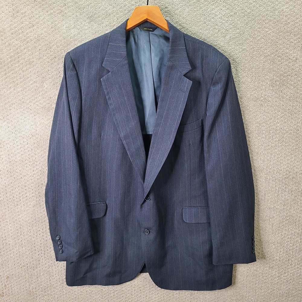 Vintage Stafford Jacket Mens 50XL Blue Striped Blazer Two Button Suit Coat USA